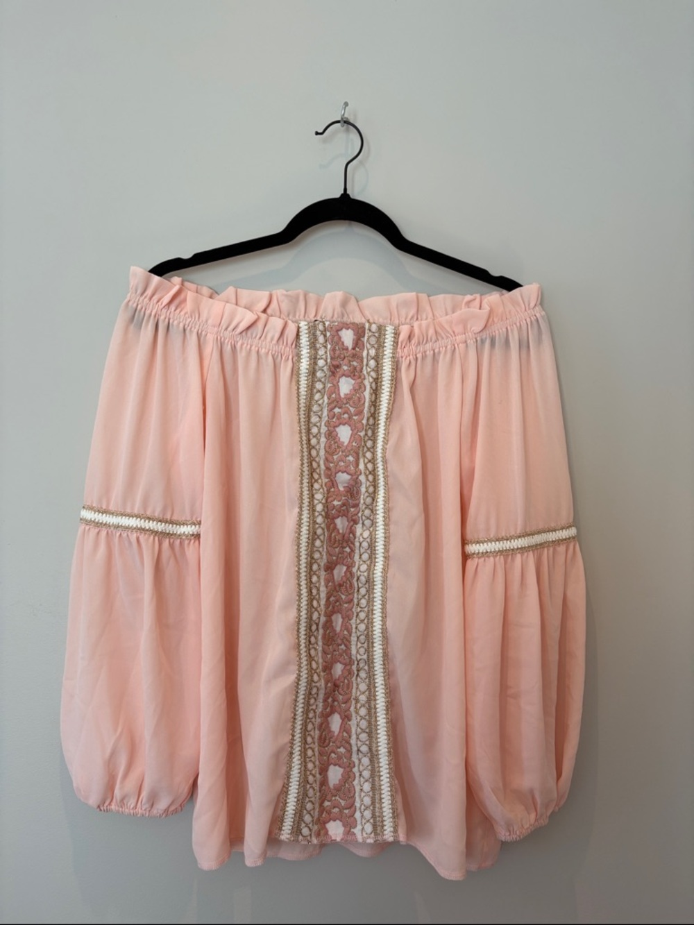 Peach Off-Shoulder Embroidered Boho Blouse